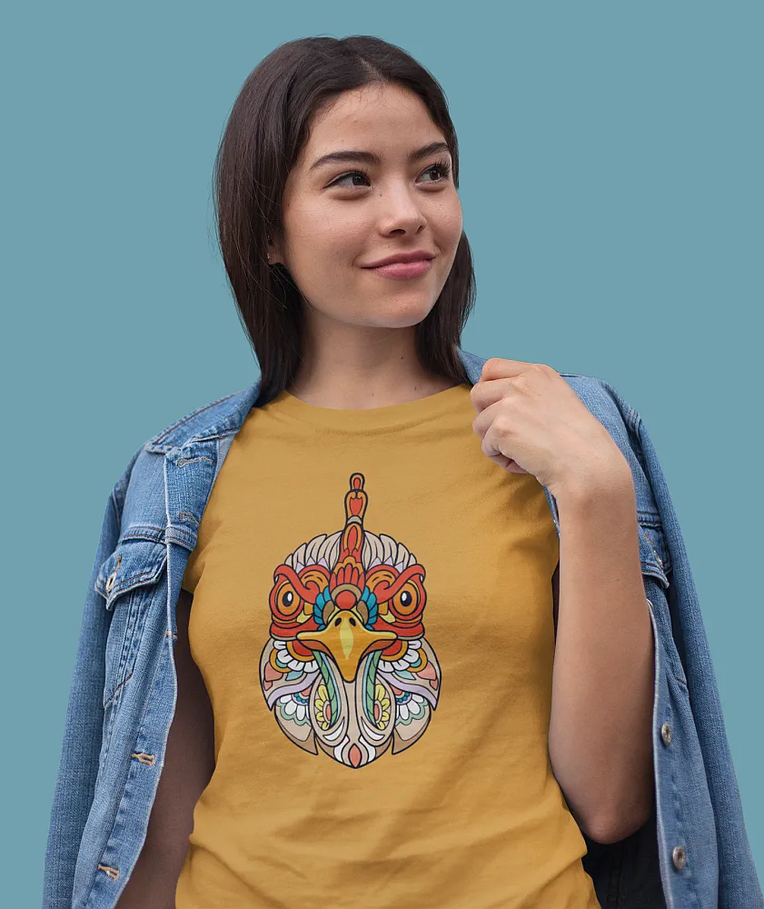 Rooster Mandala Yellow T-shirt by Mugzcetera